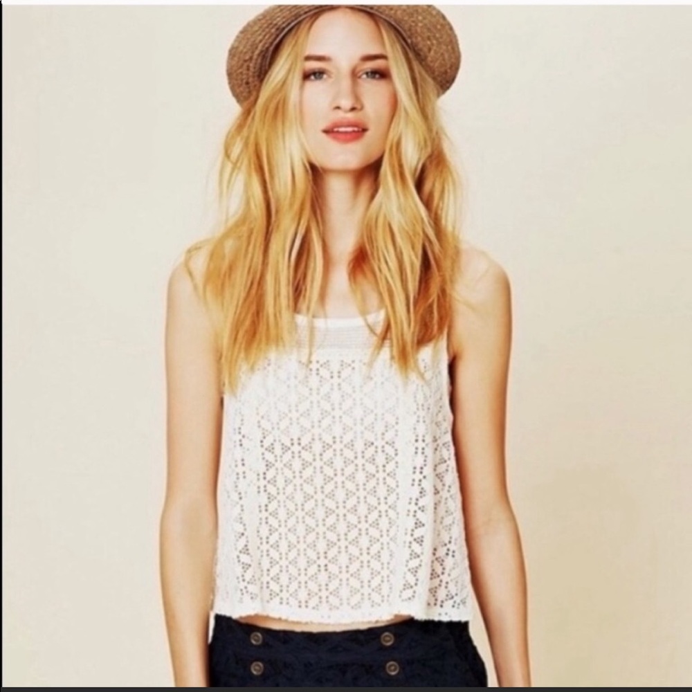 Free People Crop Eyelet Lace Crochet Tank Small